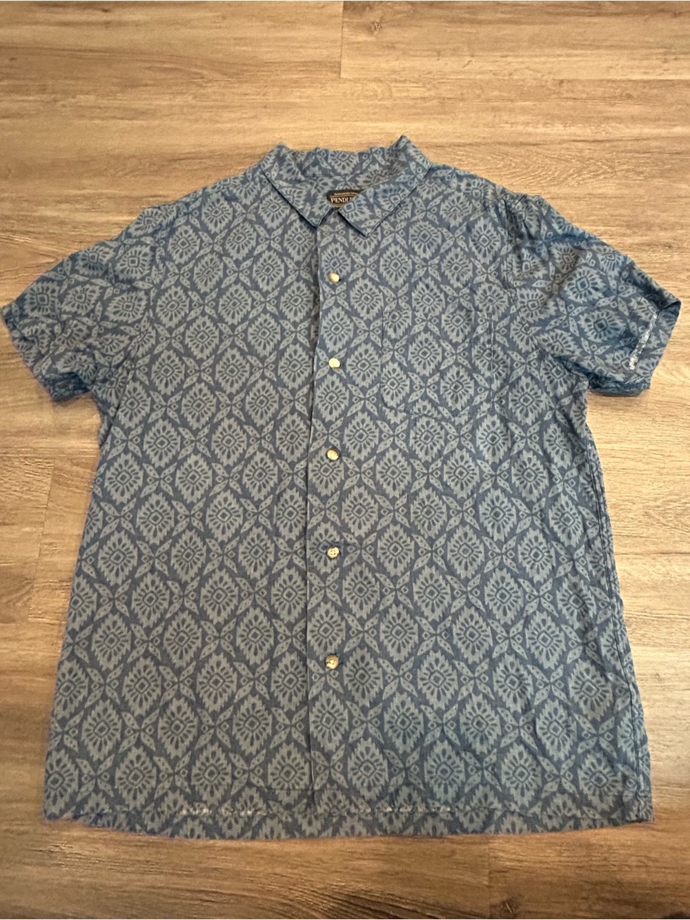 Pendleton Blue Geometric Short-Sleeve Button-Up Shirt